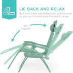 Best Choice Products Set of 2 Adjustable Steel Mesh Zero Gravity Lounge Chair Recliners w/Pillows and Cup Holder Trays - Seafoam - Image 3