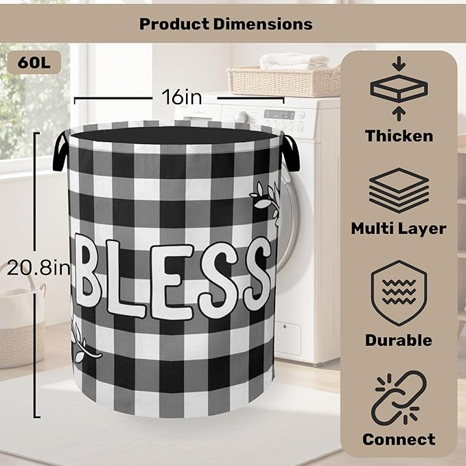 Checkered Bless Laundry Basket, Waterproof Fabric Storage Basket - Image 2