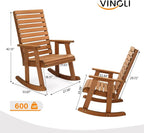 VINGLI Wooden Rocking Chair with High Backrest, Solid Fir Wood, Heavy Duty 600 LBS Patio Rockers for Indoor and Outdoor, Garden, Yard, Patio - Image 3