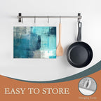Teal Grey Abstract Art Dish Drying Mat, Drying Rack Pad Countertop Dishes Ultra - Image 3