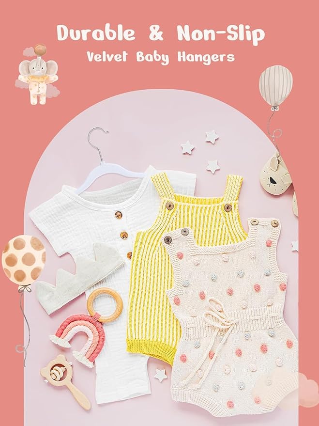 HOUSE DAY 11 Inch Velvet Baby Hangers 50 Pack White, Premium Kids Hangers - Image 6