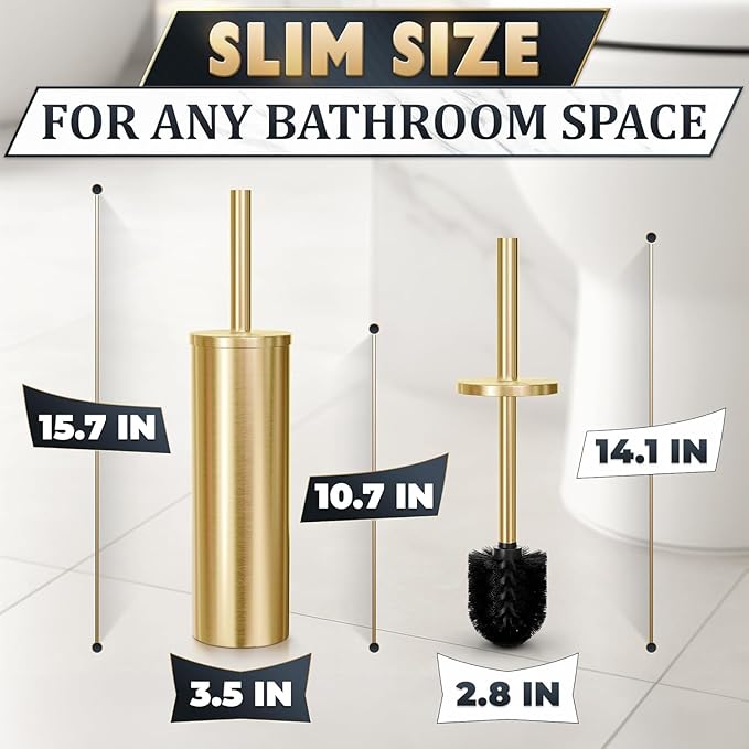 2 PCS Gold Toilet Brush and Holder Set - Image 2