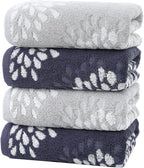 Pidada Hand Towels Set of 4 Hydrangea Floral Pattern 100% Cotton Absorbent Soft by Pidada