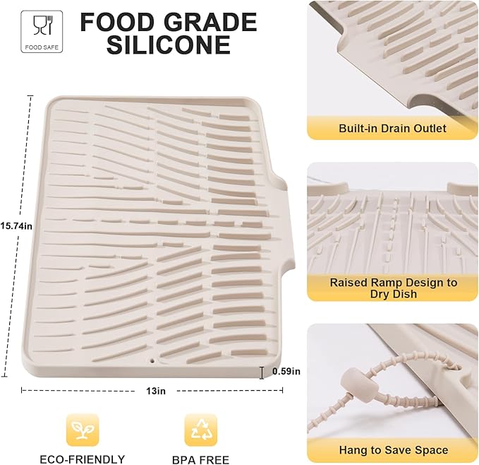 Silicone Dish Drying Mat for Kitchen Counter, Non-Slip Dish Drying Pad - Image 3
