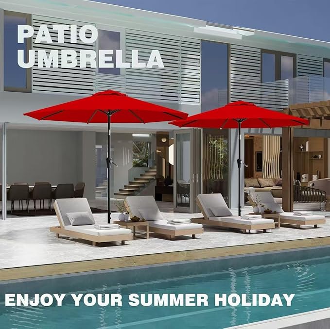 AreShark 9 FT Patio Umbrella for Outdoor, Outdoor Table Umbrella with Push Button Tilt and Crank, Outdoor Patio Umbrellas with 8 Sturdy Ribs for Market, Garden, Pool (Red) - Image 8