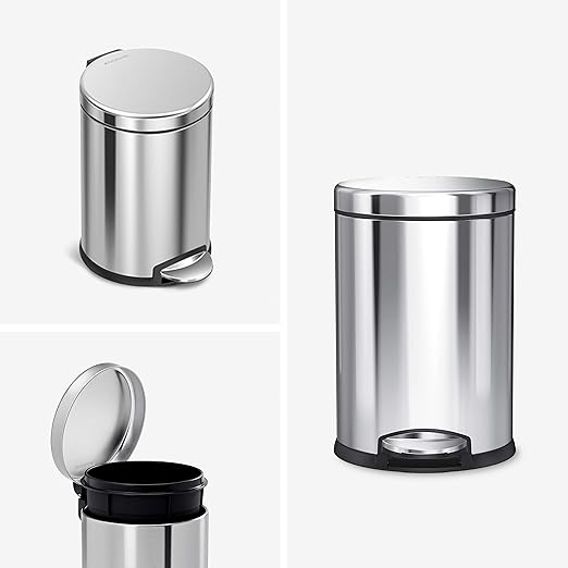 simplehuman 4.5 Liter / 1.2 Gallon Round Bathroom Step Trash Can, Polished - Image 2