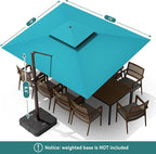 10 X 13 FT Cantilever Outdoor Patio Umbrella with Led Lights Large Heavy Duty 360° Rotation Double Top Offset Rectangular Umbrellas for Backyard Garden Pool Outside Deck, Turquoise - Image 8
