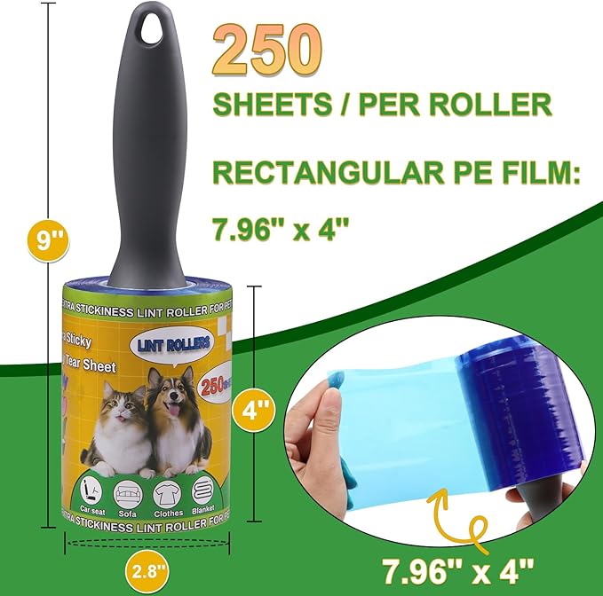 Lint Rollers Pet Hair Value Pack of 500 Sheets, Extra Sticky Lint Remover - Image 2