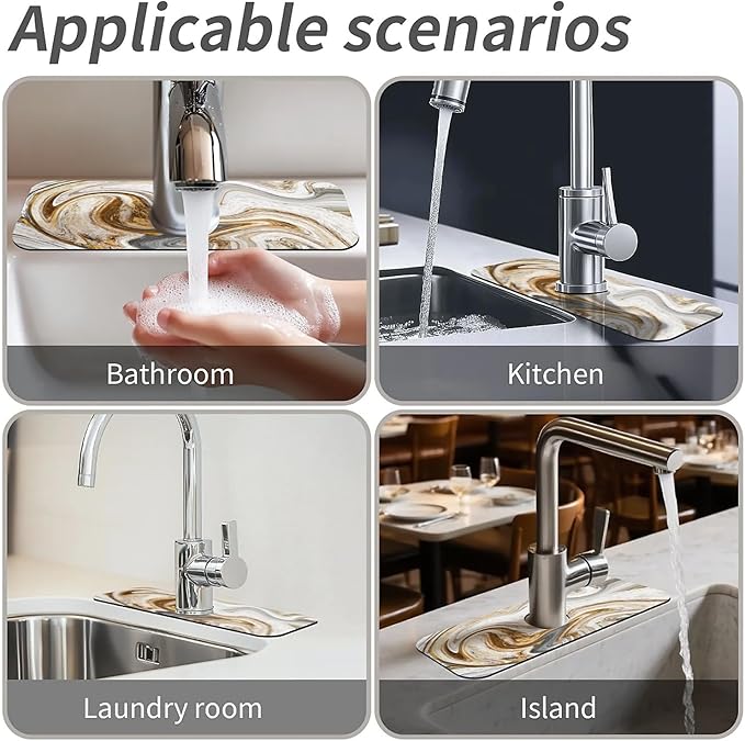 Kitchen Sink Splash Guard，White-grey gold marble Faucet Mat Sink Gadgets-Super - Image 7