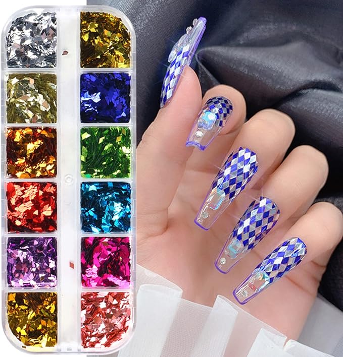 3D Sparkly Glitter Sequins, Holographic Rhombus Shape Glitters Nail Flakes by VezocimManicureArt
