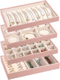 LANDICI Stackable Jewelry Organizer Trays 4 Set, PU Leather Jewelry Organizer by LANDICI