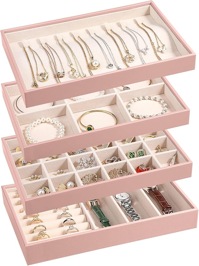 LANDICI Stackable Jewelry Organizer Trays 4 Set, PU Leather Jewelry Organizer by LANDICI