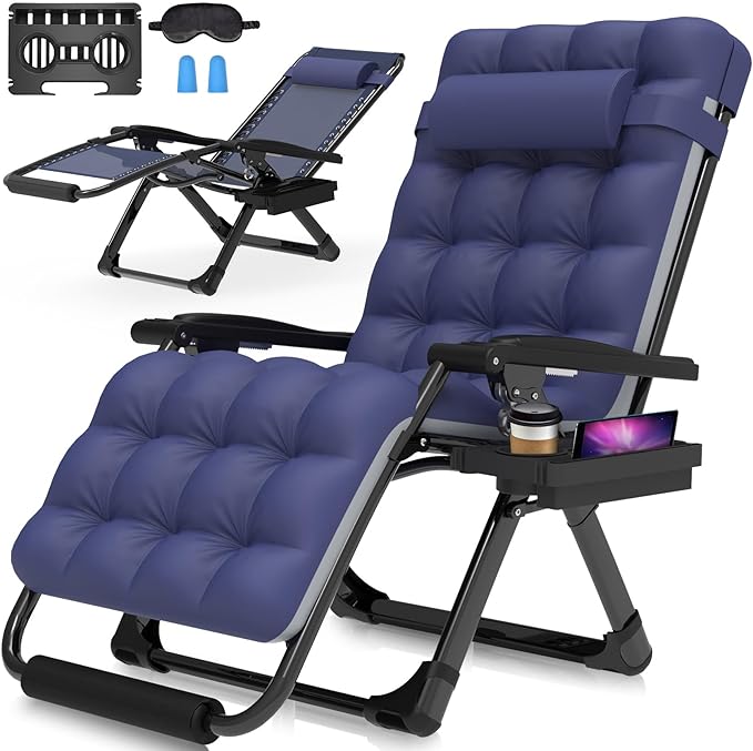 Suteck Oversized Zero Gravity Chair,29In XL Lounge Chair w/Removable Cushion&Headrest, Reclining Camping Chair w/Upgraded Lock and Footrest, Reclining Patio Chairs Recliner for Indoor Outdoor by Suteck