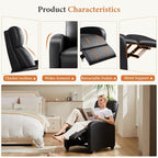 Sweetcrispy Recliner Chair PU Leather Recliner Sofa No Massage, Home Theater Seating with Lumbar Support, Adjustable Push Back Overstuffed High-Density Sponge Reclining for Living Room, Black - Image 6