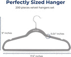 SereneLife 200-Pack Velvet Hangers – Space-Saving Non-Slip Gray Clothes Hangers - Image 2