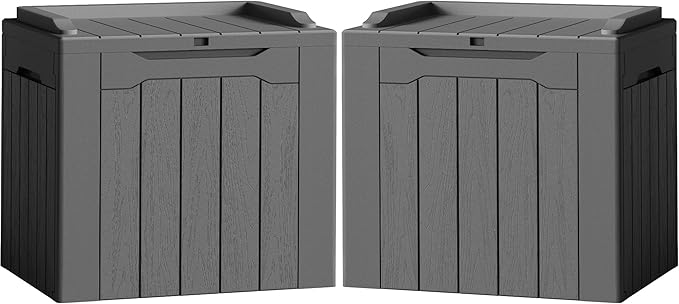Flamaker 2 Pack Deck Box 31 Gallon Waterproof Resin Storage Box with Lid Indoor Outdoor Delivery Box Storage Bin for Patio Cushions (Grey) by Flamaker