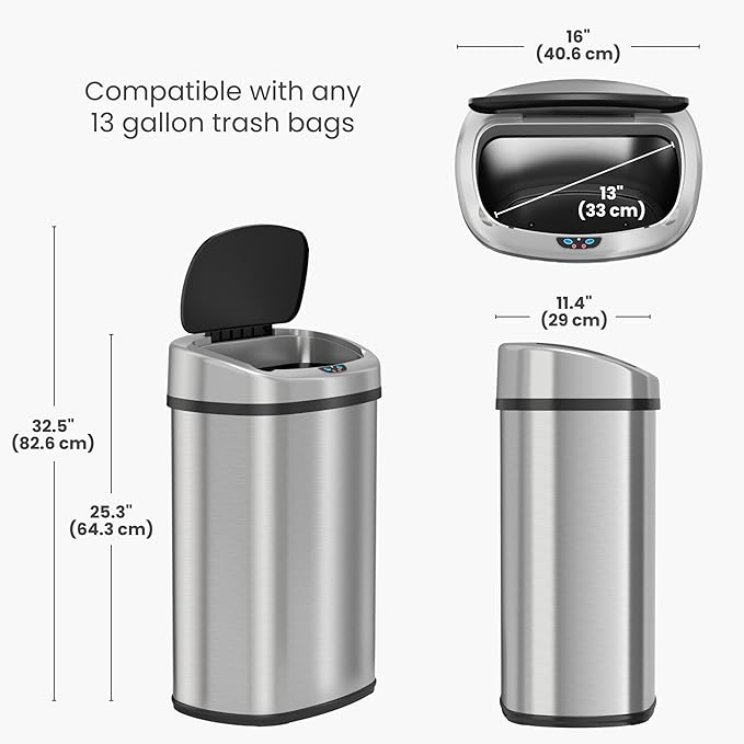 iTouchless 50 Liter / 13 Gallon Stainless Steel Kitchen Trash Can - Image 6