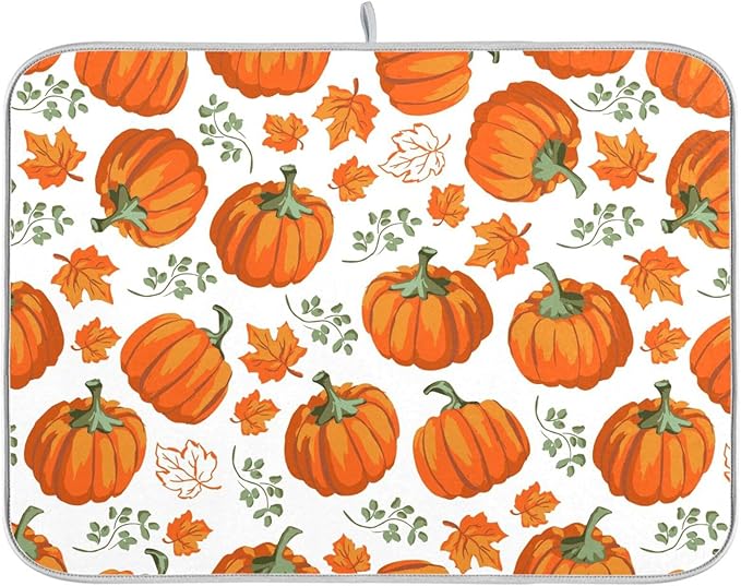 Autumn Pumpkins Leaves Thanksgiving Dish Drying Mat by BOENLE-WELCOMEYOURCOMING