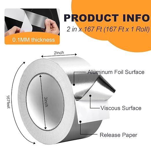 DGSL Aluminum Foil Tape, 2in x167ft Silver Metal High Temperature Heavy Duty - Image 2