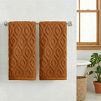 Artoid Mode 2 Pcs Caramel 3D Diamond Grid Jacquard Hand Towels - Image 2