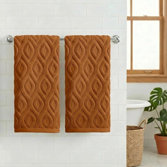 Artoid Mode 2 Pcs Caramel 3D Diamond Grid Jacquard Hand Towels - Image 2