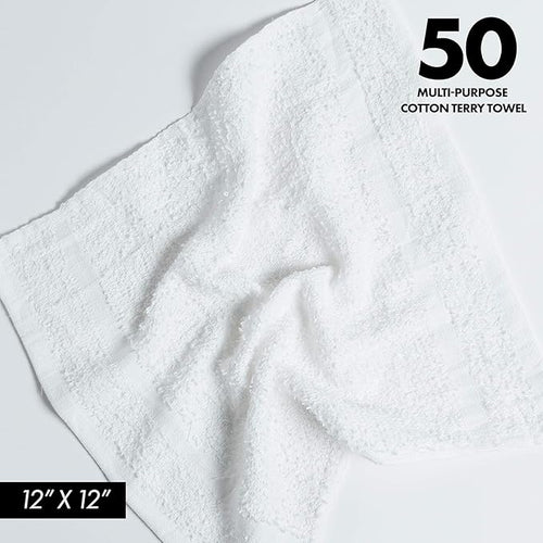 100% Cotton Terry Towels Cleaning Cloths Pack of 50 White Cotton Terry Cloth - Image 2