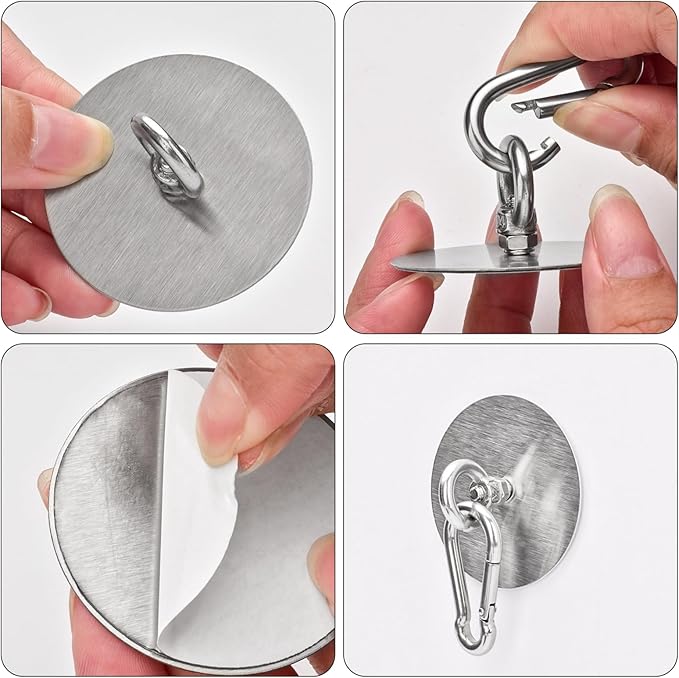 6 Pcs Self Adhesive Ceiling Hook Stainless Steel Pad Eye Hooks Nail-Free Wall - Image 4