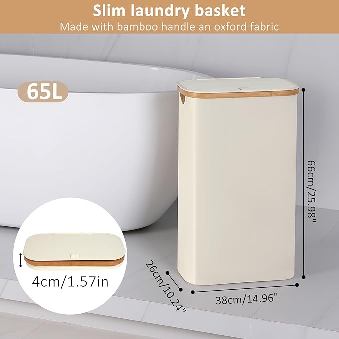 65L Slim Laundry Hamper, Narrow Laundry Basket - Image 2