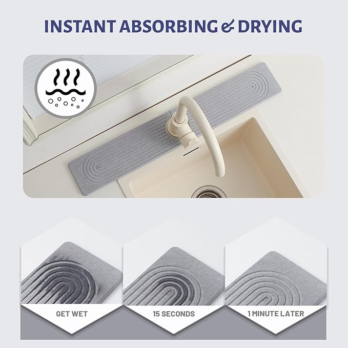Stone Faucet Mat for Kitchen Sink，Super Absorbent Diatomite Fast Drying Stone - Image 3