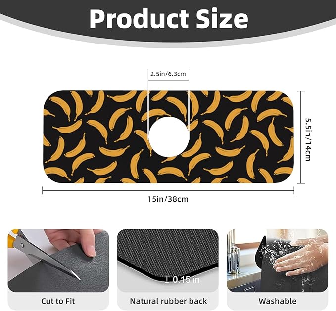 Yellow Banana Black Kitchen Sink Splash Guard Faucet Mat Super Absorbent Fast - Image 2