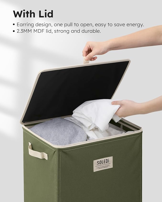 SOLEDI Laundry Hamper with Lid 100L Large & Tall Collapsible Laundry Basket - Image 5