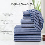 8 Pcs Navy Cabana Stripe Large Bath Towel Set Oversized Bath Sheet 2 Bathroom - Image 3