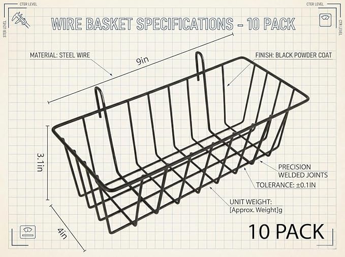 10 PCS Wire Baskets Wall Grid Panel Hanging Wire Basket Hanging Wall Baskets No - Image 2