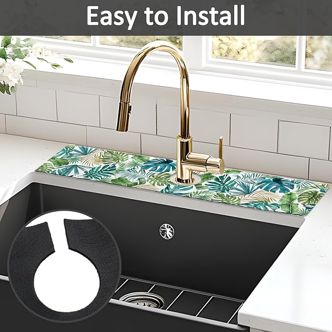 24" X 5.5" Kitchen Sink Splash Guard Faucet Mat Leaf Super Absorbent Fast - Image 5