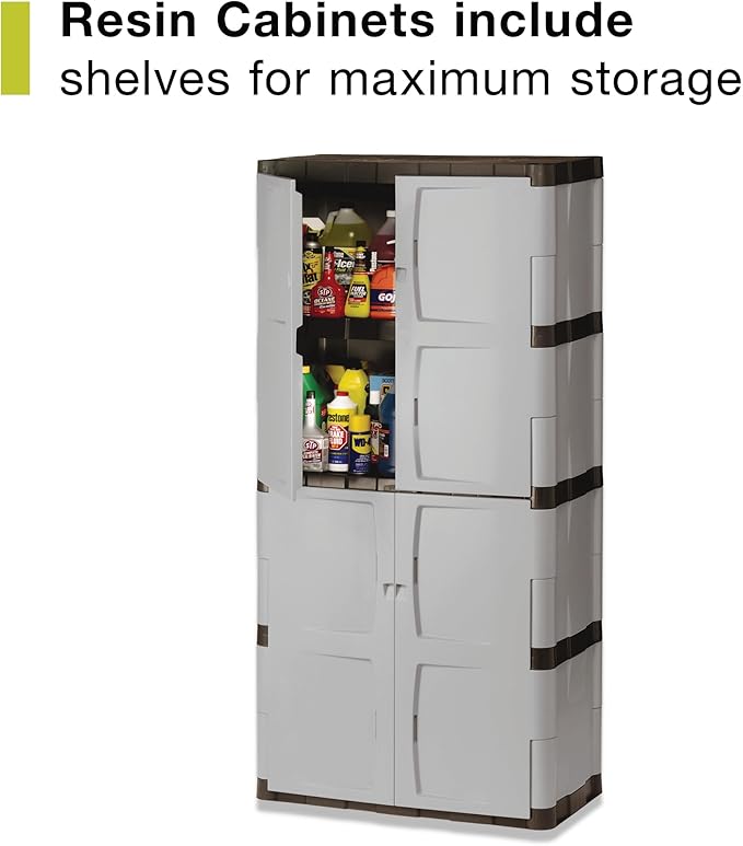 Rubbermaid Freestanding Storage Cabinet Five Shelf with Double Doors Lockable Large 690-Pound Capacity Gray For Garage/Outdoor Garden Tools/Toys/Power Tools/Pool Accessories Grey - Image 3