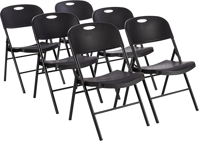 Amazon Basics Sturdy Foldable Plastic Chair, Portable, 350-Pound Capacity, Black, 6-Pack by AmazonBasics