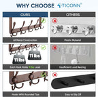 TICONN Over The Door Hooks, 5 Heavy Duty Tri Coat Rack All Metal Coat Hanger - Image 3