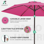 JEAREY 7.5FT Patio Umbrella Market Table Umbrella with 6 Sturdy Ribs, Push Button Tilt/Crank Outdoor Umbrella for Garden, Deck, Backyard, Pool and Beach,Rose Pink - Image 6
