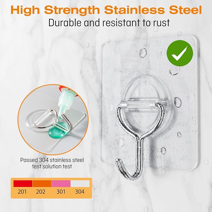Adhesive Wall Hooks for Hanging Heavy Duty 33lb, Waterproof and Rustproof - Image 4