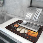 Giwawa 18"x24" Halloween Dish Drying Mat Spooky Pumpkin Ghost Black Cat Bats - Image 5