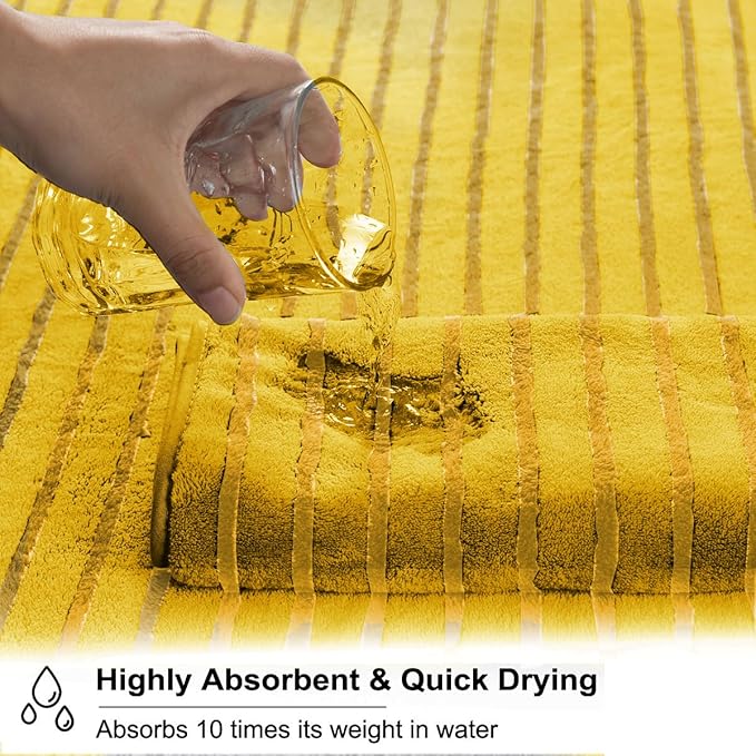 8 Pcs Yellow Cabana Stripe Polyester Bath Towel Set Oversize Bath Sheet-2 - Image 5