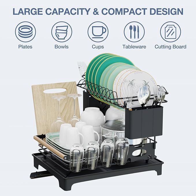 2 Tier Dish Drying Rack, Large-Capacity Dish Rack - Image 5