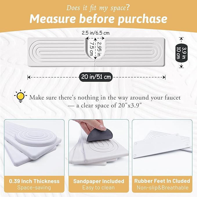U Shape Sink Draining Mat Behind Faucet, Super Absorbent Diatomite Fast Drying - Image 2