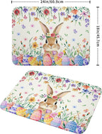 Giwawa Easter Rabbit Dish Drying Mat Spring Flower Dish Drainer Rack Mats 18x24 - Image 2
