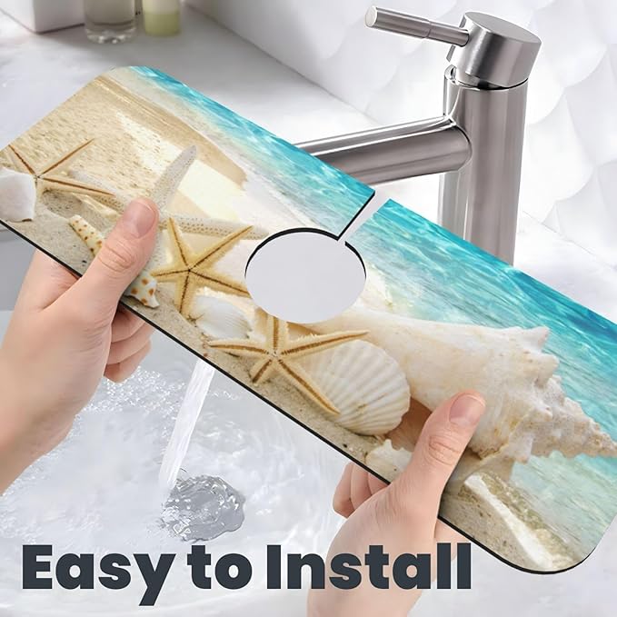 Summer Beach Starfish Sea Shell Blue Sky Sun Kitchen Sink Splash Guard Faucet - Image 6