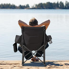 Oversized Rocking Camping Chair with Headrest & Cup Holder - 400lbs Capacity, 600D Oxford Fabric, Easy Fold Portable Outdoor Rocker Chair for Camping, Backyard, Beach, Light Gray - Image 7