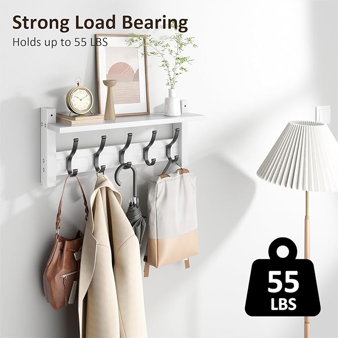 Coat Rack Wall Mount with Shelf, 17.1 Inch Coat Hanger Walls Mounted, Hat Rack - Image 2