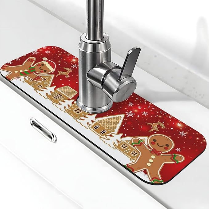 Christmas Snowflakes Gingerbread Man Deer Tree 15" X 5.5" Kitchen Sink Splash by FDNUPIAN
