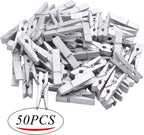 Jdesun 50 Pieces Photo Clips, Mini Silver Wooden Picture Paper Clip Clothespins - Image 2