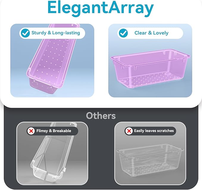 12-Piece Drawer Organizer Set, 4 Sizes Versatile Plastic Vanity Organizer - Image 3